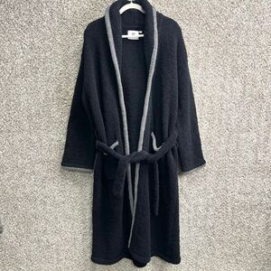 Kashwére Robe Women’s Large Long Black with Grey Trim Soft Knit Tie